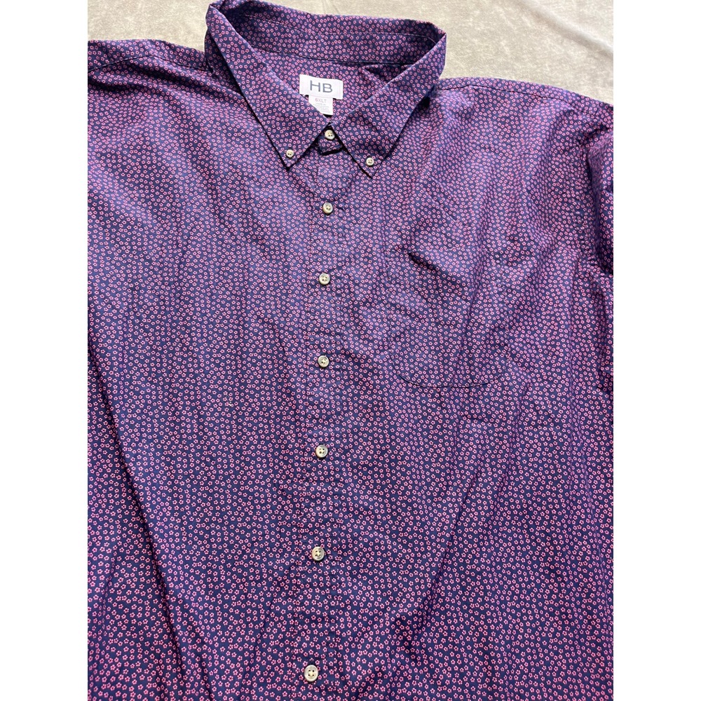 Harbor Bay Mens 6XLT Navy Blue Pink Floral Micro Print Long Sleeve Button Down
